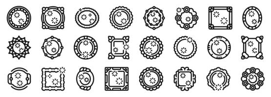 Scallop frame icons set outline vector. Ellipse rectangle vector