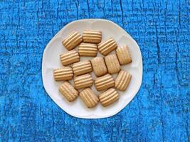 Cookies On The Wooden Background photo