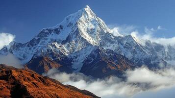 AI generated Majestic Mountain Peak in Snowy Clouds photo