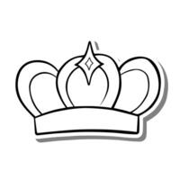 Crown line art elements on white silhouette and gray shadow, hand-drawn graphics. Isolated on white background, Vector illustration.