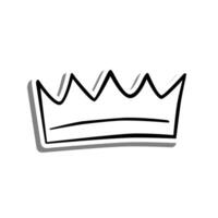 Flat Crown line art elements on white silhouette and gray shadow, hand-drawn graphics. Isolated on white background, Vector illustration.