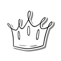 Crown line art elements on white silhouette and gray shadow, hand-drawn graphics. Isolated on white background, Vector illustration.