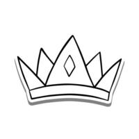 Crown line art elements on white silhouette and gray shadow, hand-drawn graphics. Isolated on white background, Vector illustration.