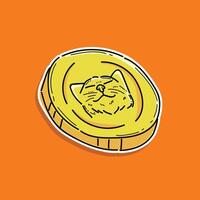 Coin icon cat. Cat with coin. Gold medal. Coin with the paw. Graphic user interface design element. Gold paw. Paw print. Imprint animal paw. Animal competition. Reward. Imprint animal. Quality mark. vector