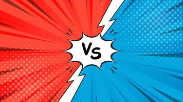 Versus VS pop art comic sunburst effect background with halftone. Blue and red cartoon background. Suitable for templates, banners, events, ads, battles, contests, web, and pages vector