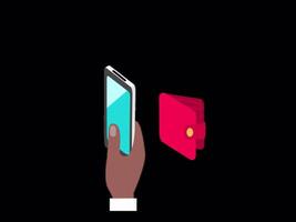 afrikan-amerikan överföra pengar från mobil enhet till plånbok på transparent bakgrund video