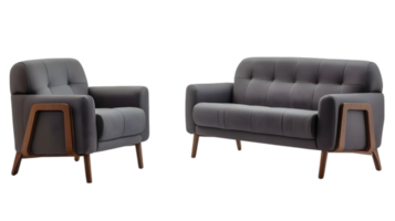 AI generated two gray sofas with wooden legs and arms png