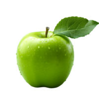 AI generated green apple with water droplets on it, on a transparent background png