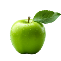 ai generado verde manzana con agua gotas en él, en un transparente antecedentes png