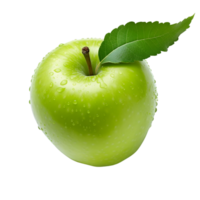 AI generated green apple with water droplets on it, on a transparent background png