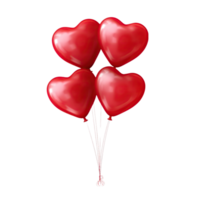 ai generado rojo corazón conformado globos en transparente antecedentes png