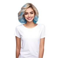 AI generated beautiful woman with blue hair and white t - shirt png