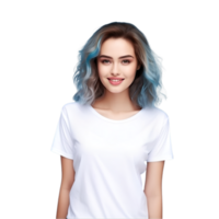 AI generated beautiful woman with blue hair and white t - shirt png