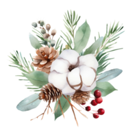 AI generated christmas wreath with cotton, pine cones, and berries png
