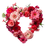 AI generated heart shaped flowers on transparent background png