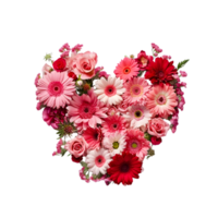 AI generated heart shaped flowers on transparent background png