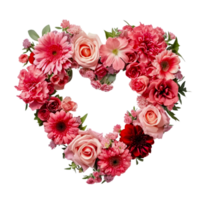 AI generated heart shaped flowers on transparent background png