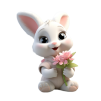 AI generated a cute bunny holding a bouquet of flowers png