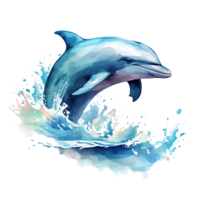 AI generated dolphin jumping out of the water, watercolor illustration png