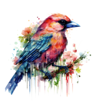 AI generated colorful bird on a branch with splatters png