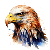 AI generated an eagle with blue and white paint splatters on its head png