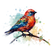 AI generated colorful bird on a branch with splatters png