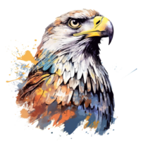 AI generated an eagle with blue and white paint splatters on its head png