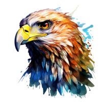 AI generated an eagle with blue and white paint splatters on its head png