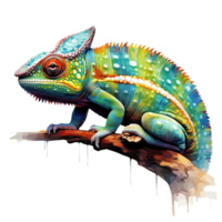 AI generated chameleon lizard on a branch png