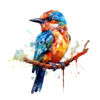 AI generated colorful bird on a branch with splatters png