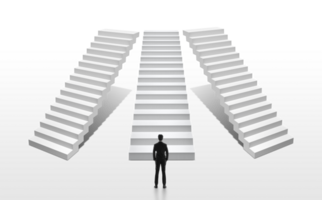 Businessman looking at stairs. business start concept, transparent background png