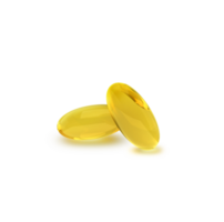 Golden oil capsule of vitamin A, E, Omega 3 or collagen. of medical pill with fish fat or organic cosmetic oil, transparent background png