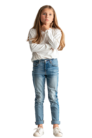 AI generated Young girl thinking while standing. png