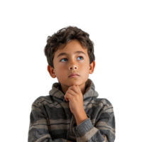 AI generated Close up Boy touching chin and thinking isolated on transparent background png