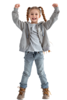 AI generated Young girl standing in celebration of success isolated on a transparent PNG background