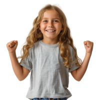 AI generated Close up young girl in celebration of success isolated on a transparent PNG background