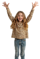 AI generated Close up young girl in celebration of success isolated on a transparent PNG background