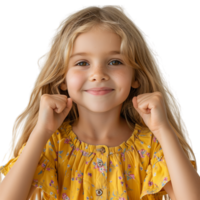 AI generated Close up young girl in celebration of success isolated on a transparent PNG background