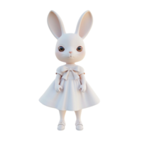 ai generiert ein 3d Illustration von ein süß anthropomorph Hase Charakter im ein Weiß Kleid. png