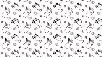 Animated background,wallpaper, moving Seamless black and white doodle pattern with cocktails, festive drinks, mulled wine and milkshake video