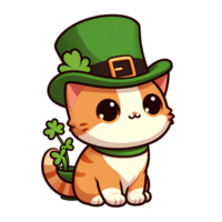 ai generiert bezaubernd Kitty tragen Grün Hut und halten Kleeblatt png