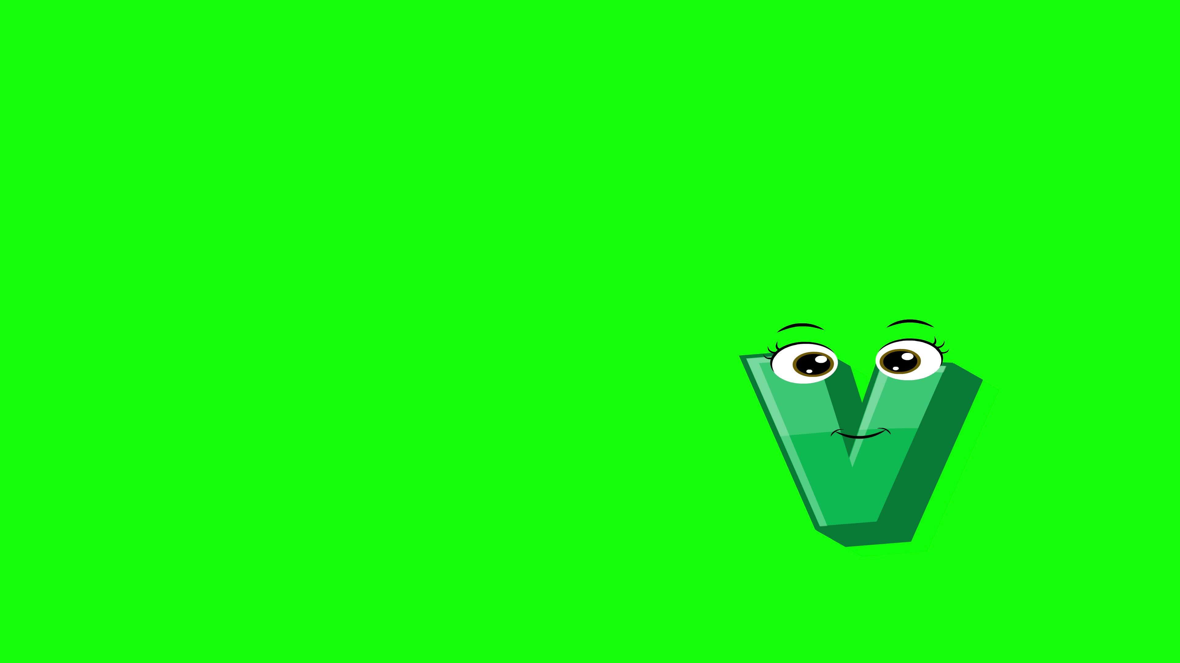 Cartoon style letter v 2d animation with green screen background, v