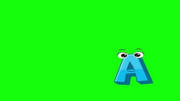 Cartoon style letter a 2d animation with green screen background, a alphabet dancing letters for little kids video