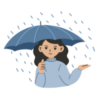 Woman under umbrella on rainy day illustration png