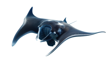 AI generated gentle giant manta ray, floating in deep blue, isolated on transparent background png