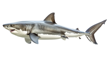 AI generated dominant great white shark prowling the deep blue sea, isolated on transparent background png