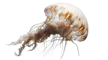 ai gerado delicado translúcido medusa dentro a tranquilo mar, isolado em transparente fundo png