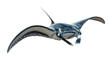 AI generated gentle giant manta ray, floating in deep blue, isolated on transparent background png