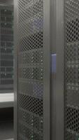 room with rows of supercomputers turned on video