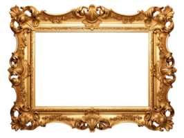 AI generated Golden wooden frame isolated on transparent background, Patterned and Vintage picture frame PNG format